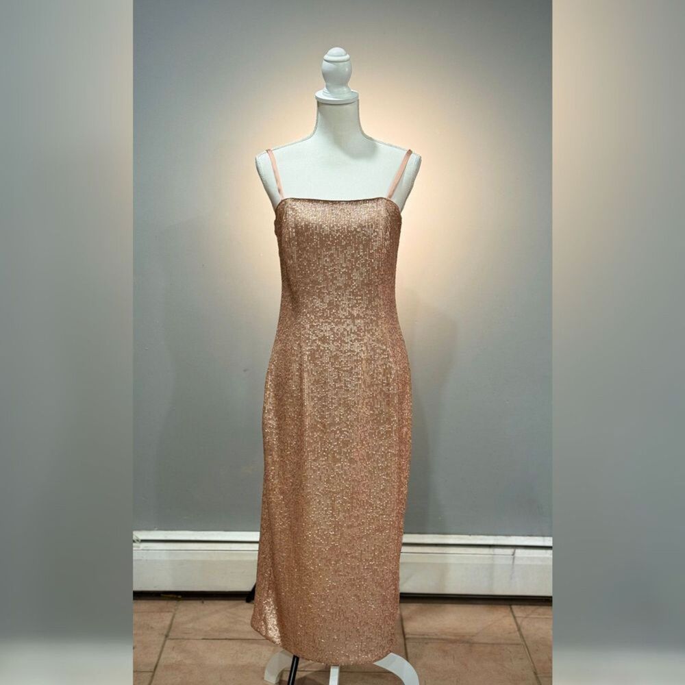 Light Pink WHBM Full Sequin Midi Sheath Dress Size 6 Like New